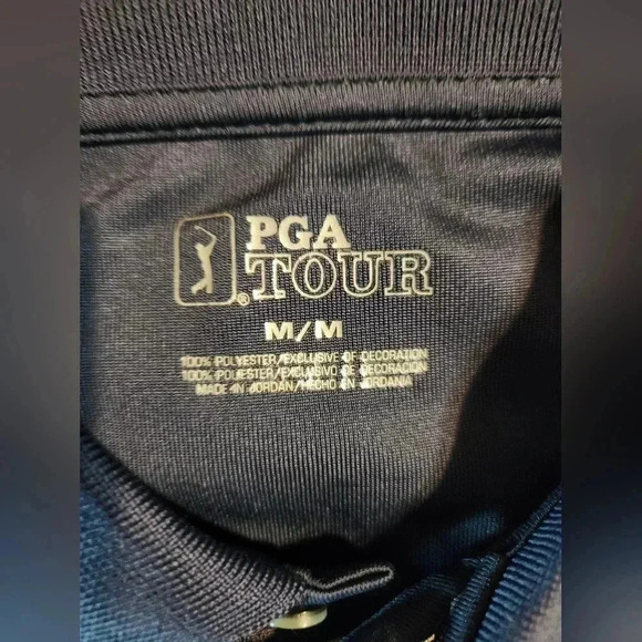 PGA Tour Shirt Mens Medium Navy Blue Stripe Short Sleeve Golf Polo Performance - Picture 3 of 5